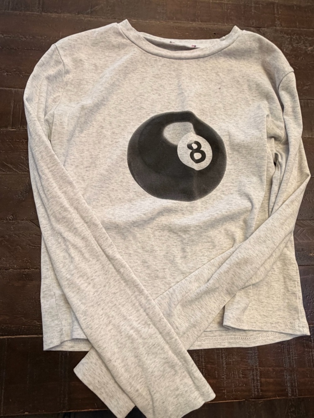 Edikted Heather Gray Long Sleeve Tee with 8-Ball Graphic